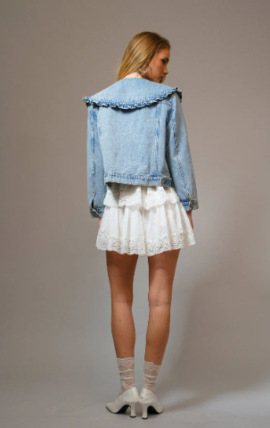 23457J Ruffled Peter Pan Collar Denim Jacket