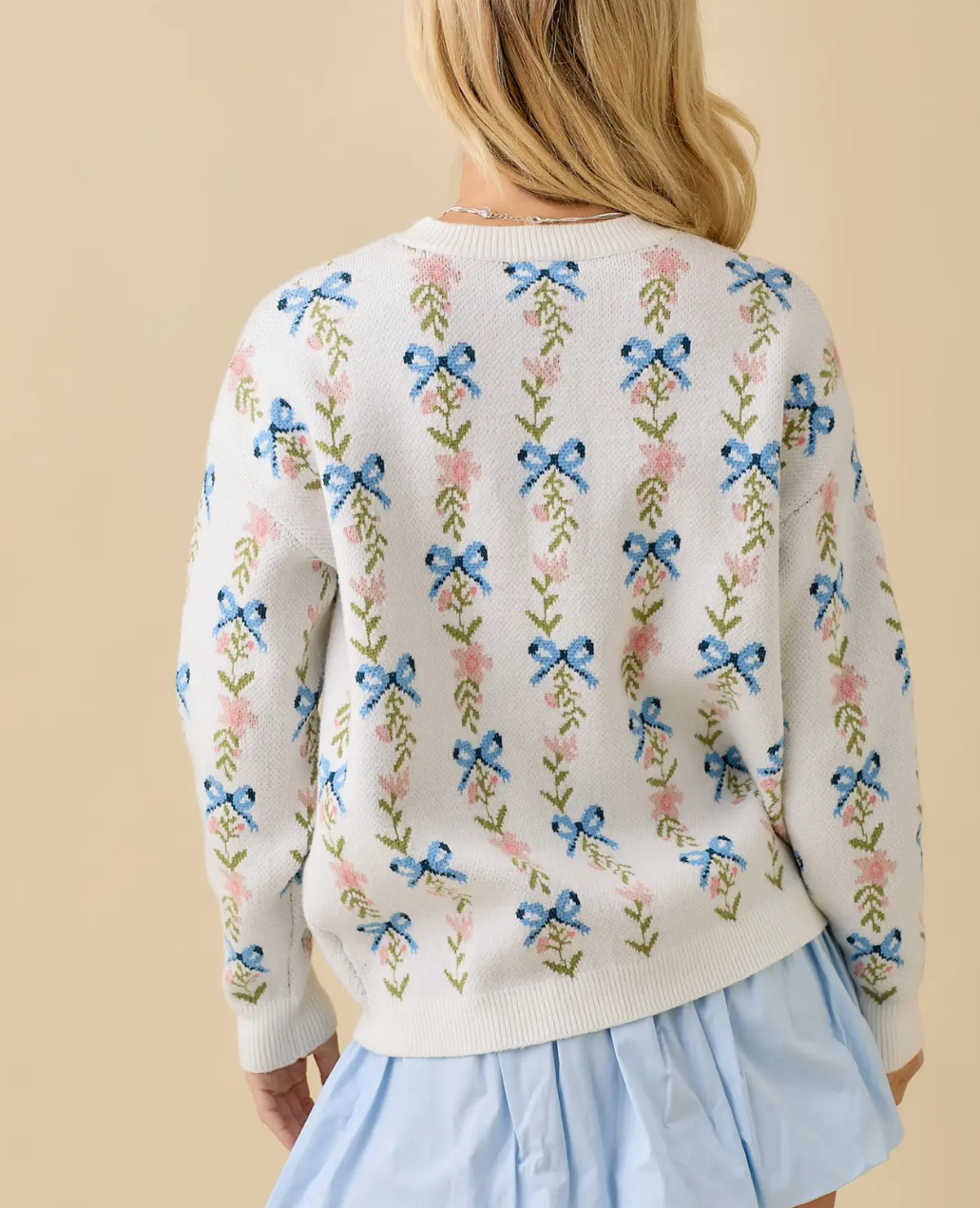 CL21006-WHT Coquette Ribbon Bow sweater