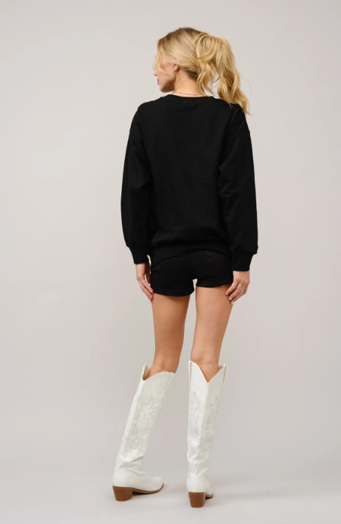 36327T-BLACK Embroidered Western Pullover Sweatshirt Black