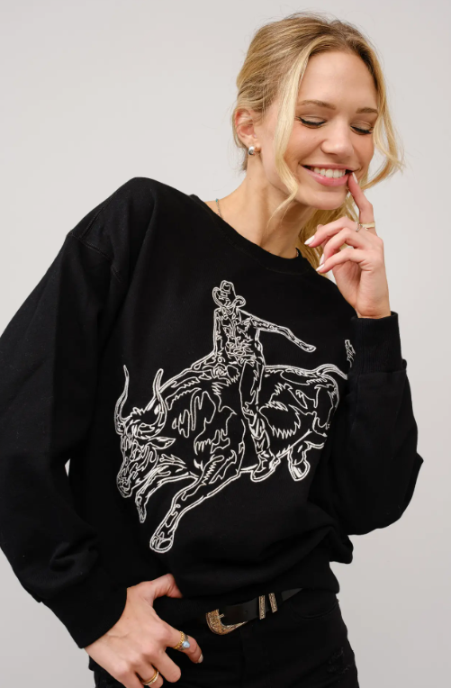 36327T-BLACK Embroidered Western Pullover Sweatshirt Black