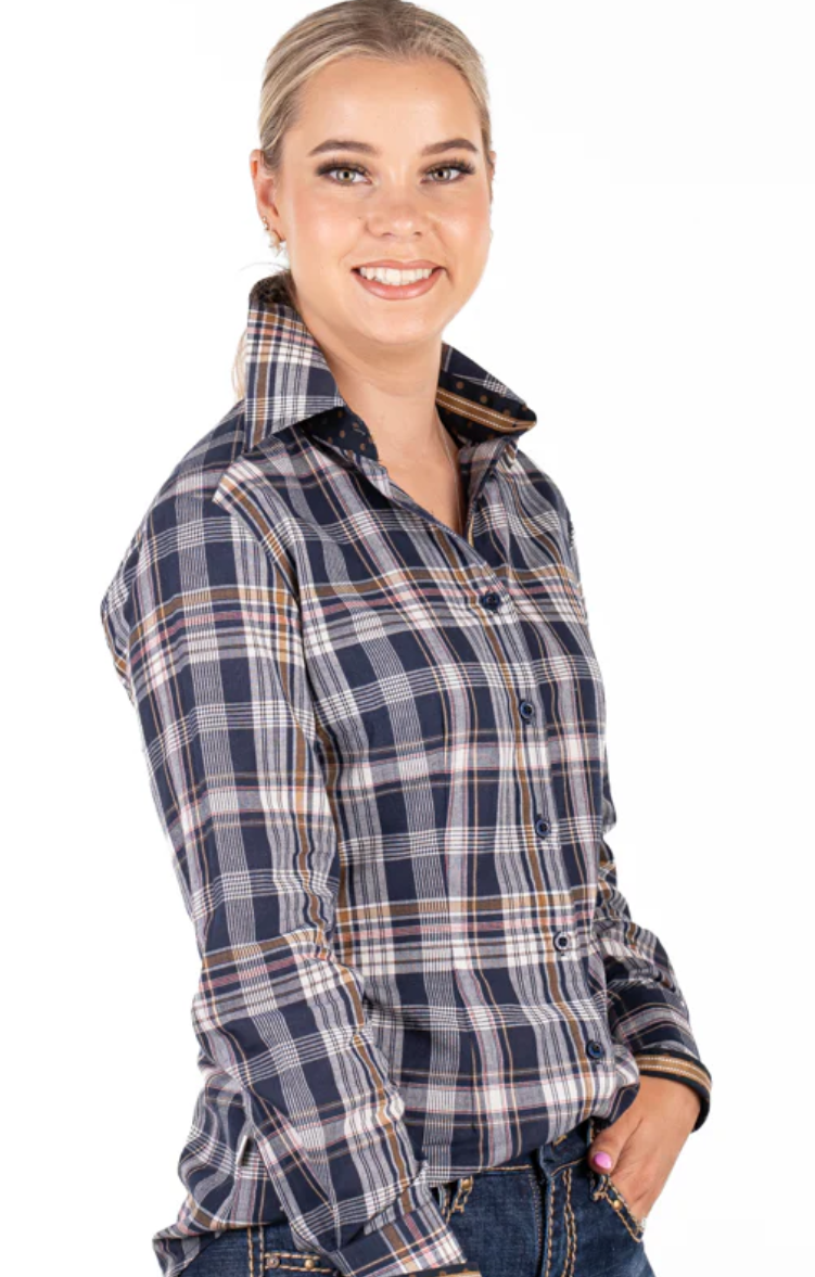 RR01-2004 Hitchley and Harrow Fitted Long Sleeve - Navy, White, Tan Check