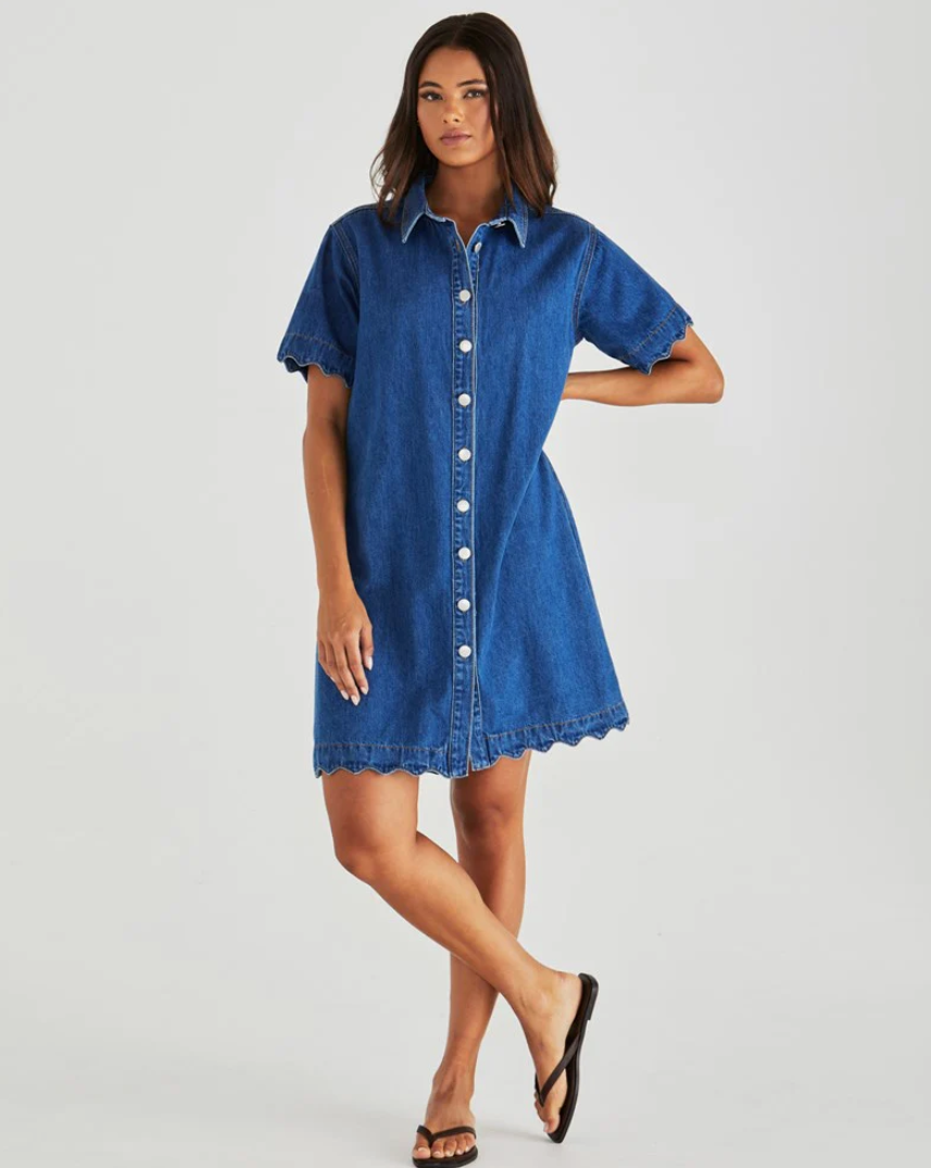 20003DWSS-MBL Sass Vale Scalloped Denim Dress