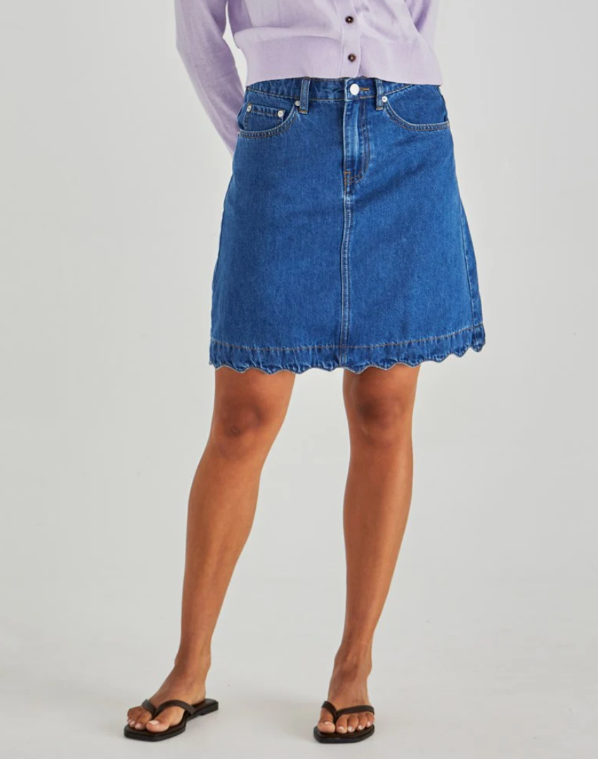 18994SWSWSS-MBL Sass Vale Scalloped Denim Skirt