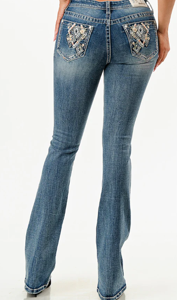 EBS657 LA Grace In La Women's Floral Diamonds Mid Rise Jean