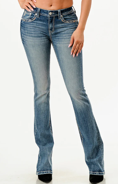 EBS657 LA Grace In La Women's Floral Diamonds Mid Rise Jean