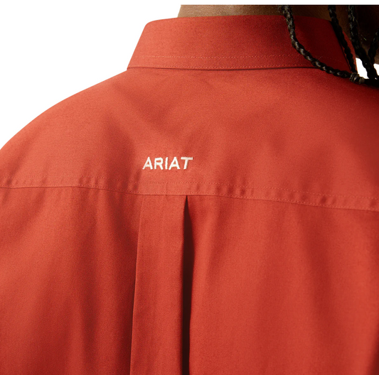 10055288 Ariat Men's Team Logo Twill Classic Fit LS Shirt Dark Red/ Khaki