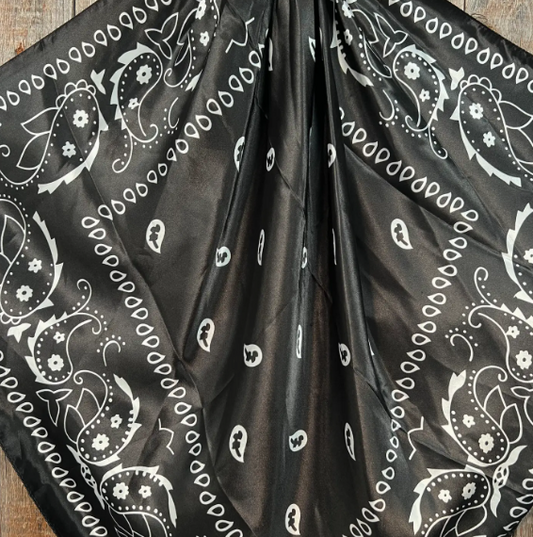 WR3411 Cowgirl Black & White Paisley Wild Rag