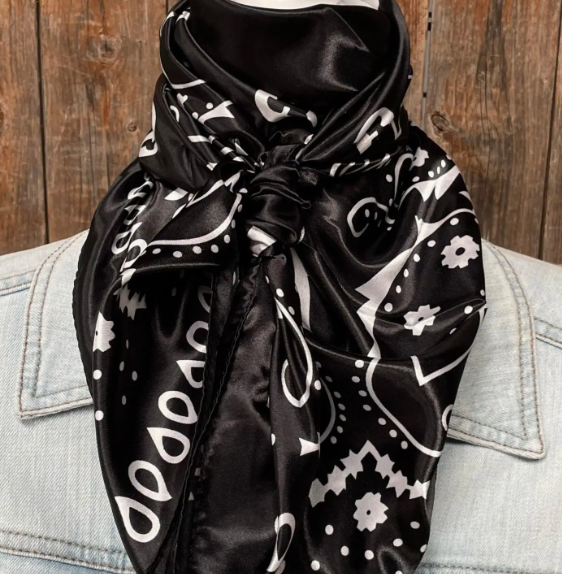 WR3411 Cowgirl Black & White Paisley Wild Rag