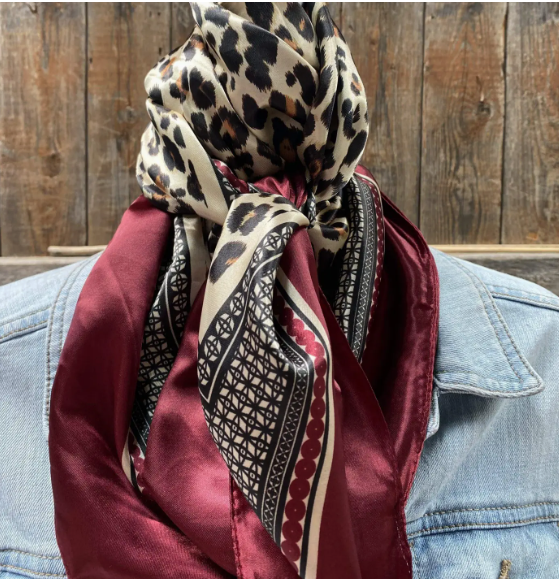 WR397 Cowgirl Wine Leopard Print Wild Rag