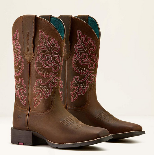 10064078 Ariat Women's Round Up Wide Square Toe Stretchfit Sassy Brown