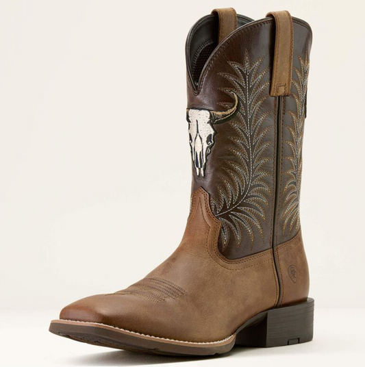 10064053 Ariat Men's Sport Steer Skull  Sandstorm/ Bitter Chocolate