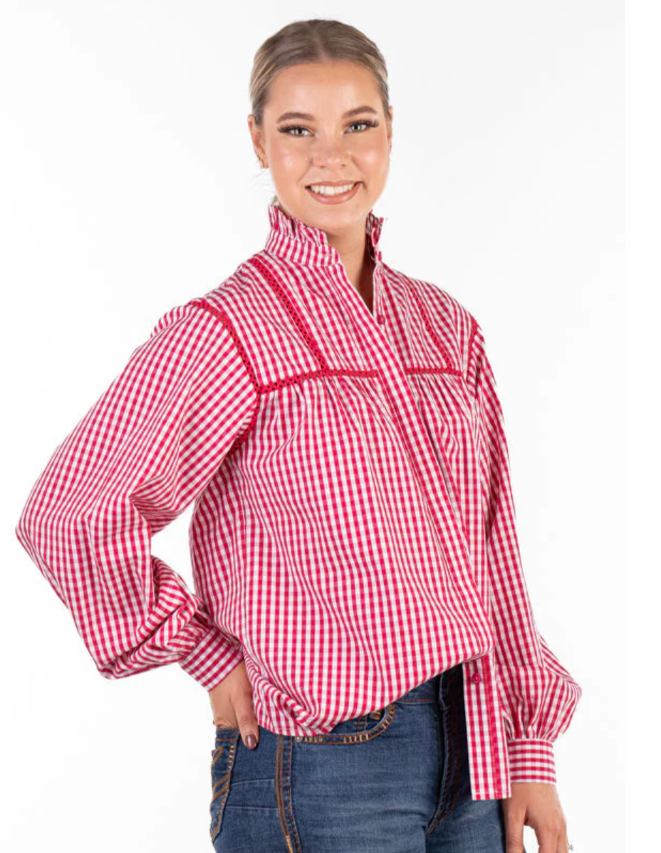 WL365-5 Hitchley and Harrow Wisterina Lane Shirt Cerise Gingham