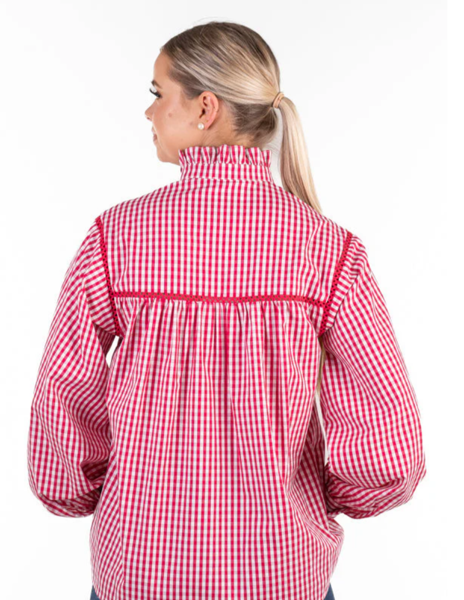 WL365-5 Hitchley and Harrow Wisterina Lane Shirt Cerise Gingham