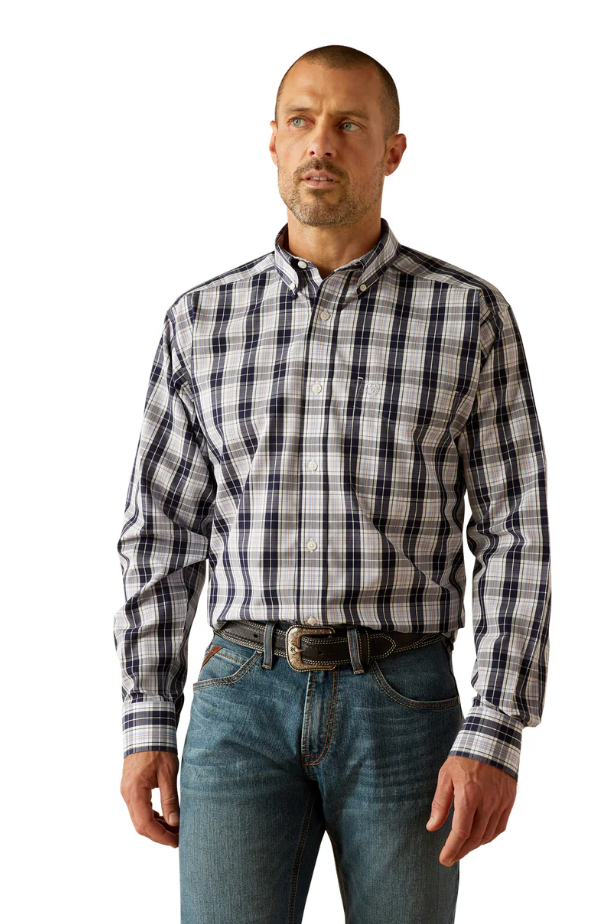 10054827 Ariat Men's Wrinkle Free Ocean Classic Fit LS Shirt Dark Blue