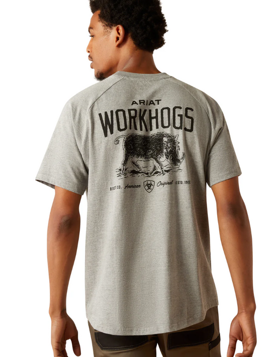 10054447 Ariat Men's Rebar Cotton Strong Workhog SS Tee Heather Grey