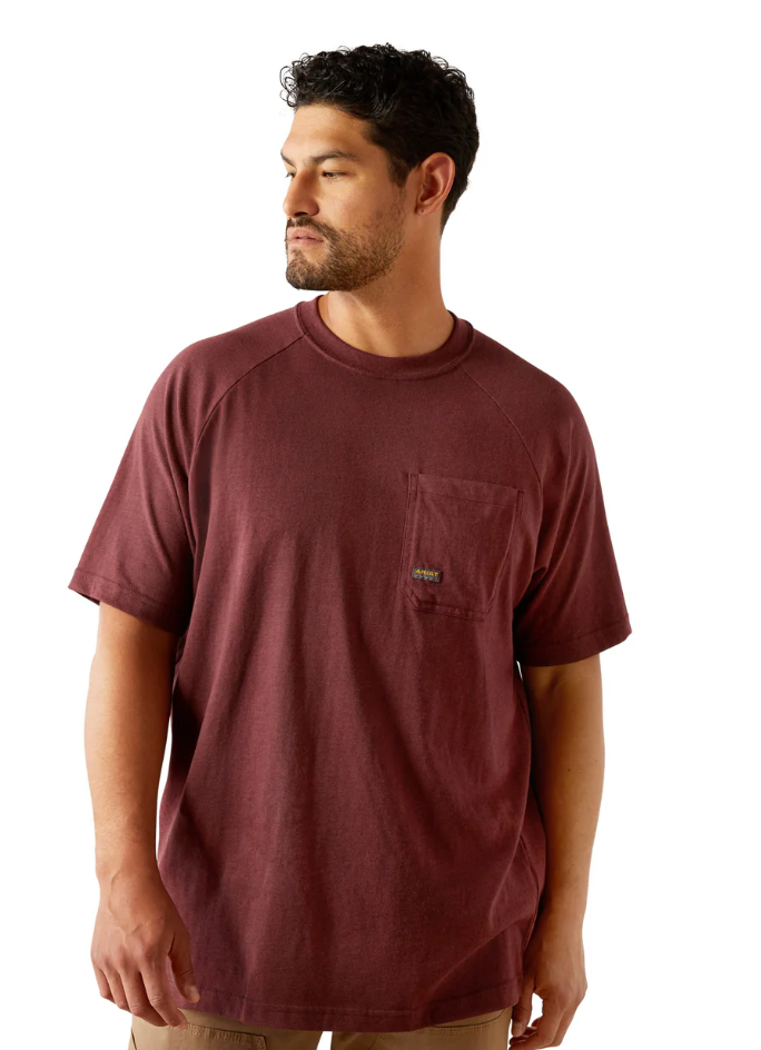 10054444 Ariat Men's Rebar Cotton Strong Hardhead SS Tee Malbec Heather