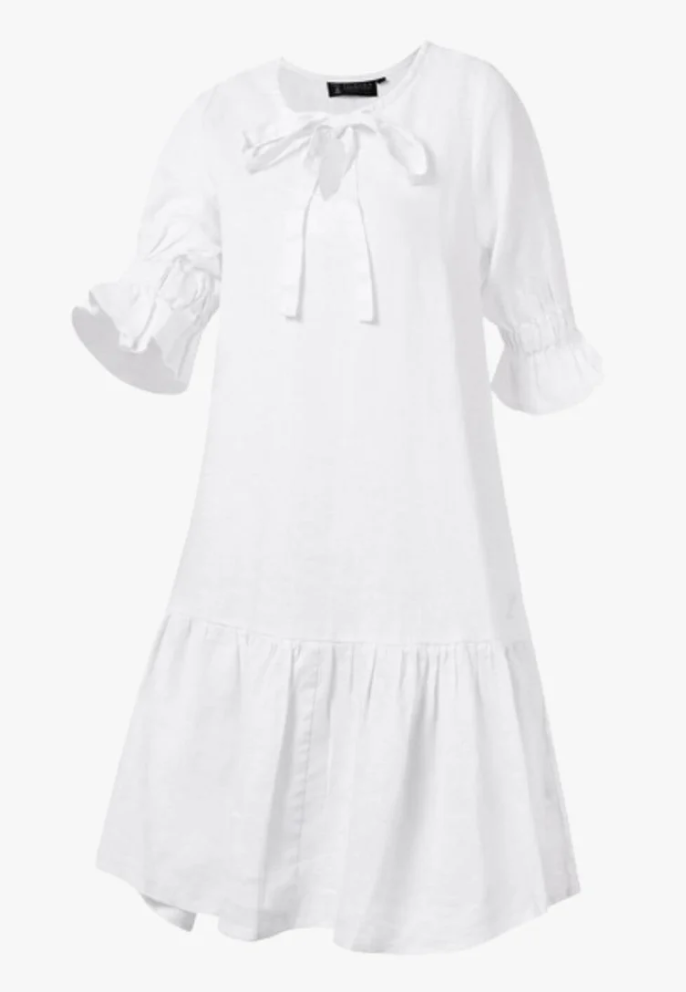 RMPC136.White Pilbara Tilly Linen Dress White