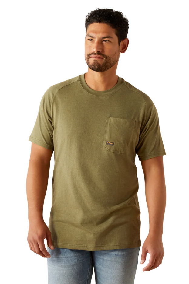 10054509 Ariat Men's Rebar Cotton Strong Buddy SS Tee Oil Green