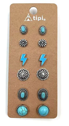 SE2109SBTQ USA Western 6 Pair Post Earring Set