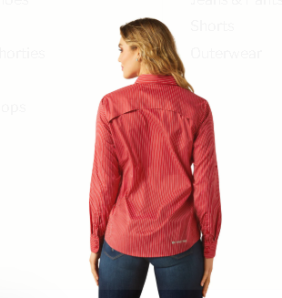 10058803 Ariat Women's Venttek LS Shirt Equestrian Red Stripe