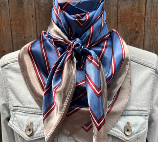 WR547 Cowgirl Wild Rag Blue & Burgundy Stripes