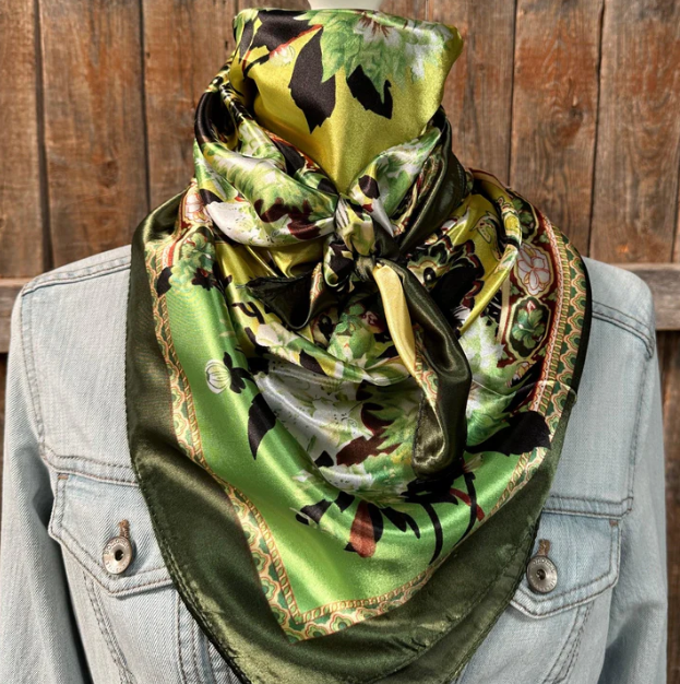 WR174 Cowgirl Wild Rag Green Floral Paisley