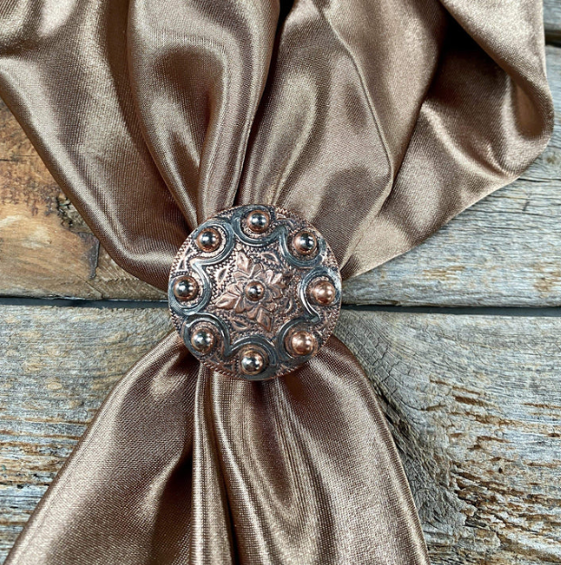 WRSW184L Wild Rag Slide Copper Floral Etched Western Concho