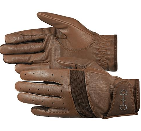 31697-BR Horze Leather Mesh Gloves Brown
