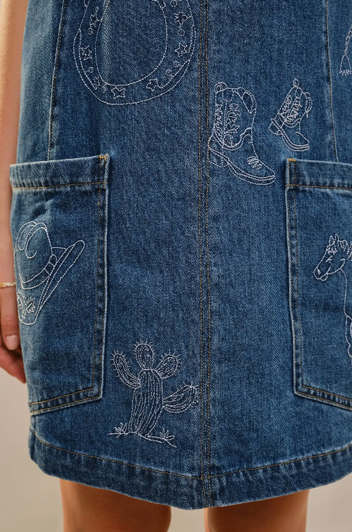 91783D Western embroidered Denim dress