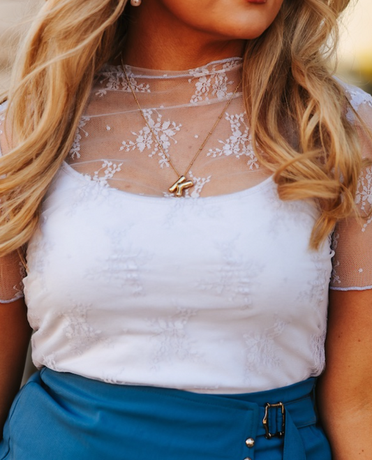 S-TO1056 Lavender Lace short sleeve stretch top