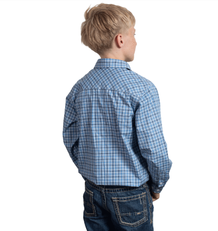 BWLS2601 Just Country Boy's Brayden Half Button Workshirt Marine Blue/Navy & White Plaid