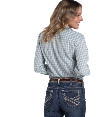 WWLS2615 Just Country Women's Abbey Frill's Full Button Workshirt Bay & White Check