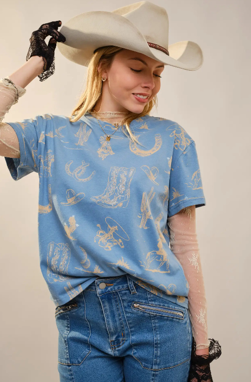 EC81475 Western Graphic Tee Medium Blue