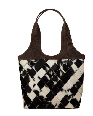 S-7484 Pecos Wind Weave Pattern Leather & Hairon Bag