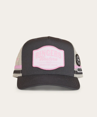 424030RW-BP/CHC Ringers Western Country Club Deep Fit Trucker Cap Ballet Pink/Charcoal