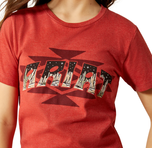 10063751 Ariat Girl's Logo Landscape Tee Tobasco