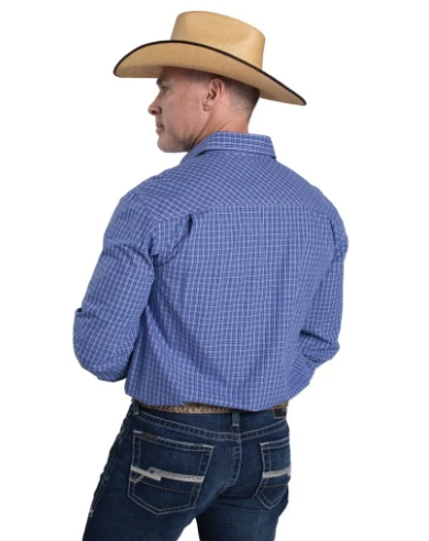 MWLS2626 Just Country Men's Austin Full Button Mini Check Workshirt Blue & White Mini Check