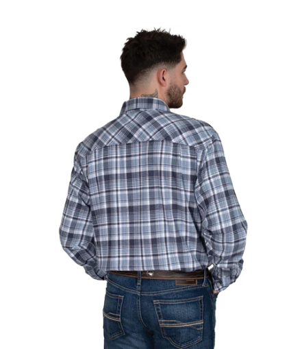 101012633 Just Country Men's Cameron Flannel 1/2 Button Flannel Workshirt Grey/Navy/White
