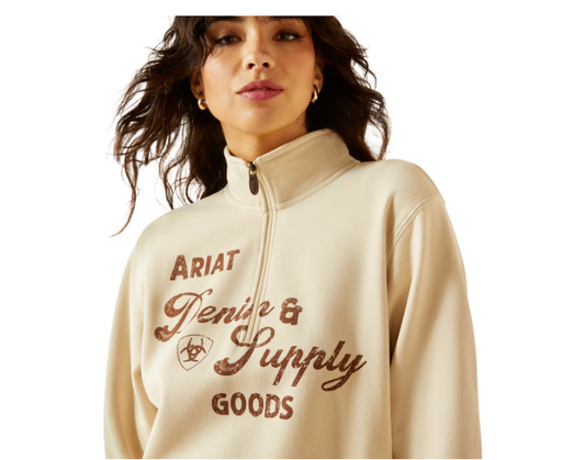 10062733 Ariat Women's Denim & Supply 1/2 Zip Sweatshirt Oyster Gray