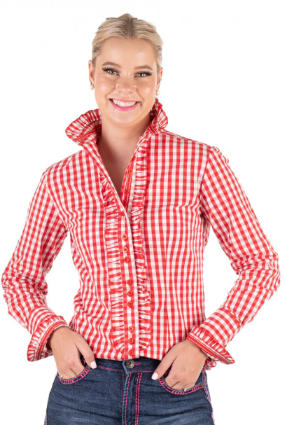 F2003 Hitchley & Harrow Women's Fitted Red & White Gingham Shirt