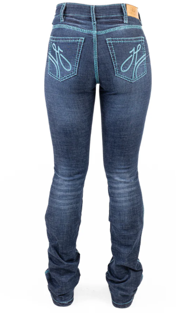 SR2237 Hitchley & Harrow Women's Ultra High Rise Nevada Jeans Turquoise Stitch 35" Leg