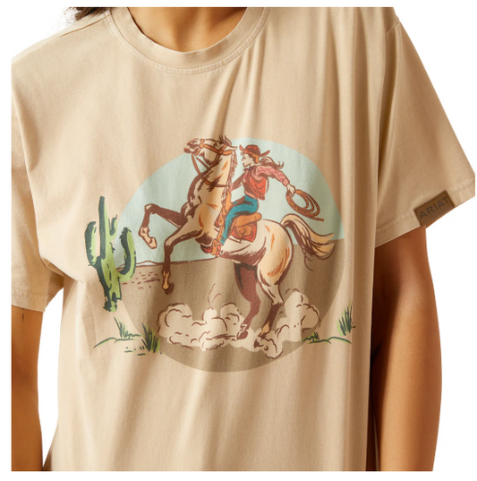 10062916 Ariat Women's Ride On SS Tee Oyster Gray Mineral Wash
