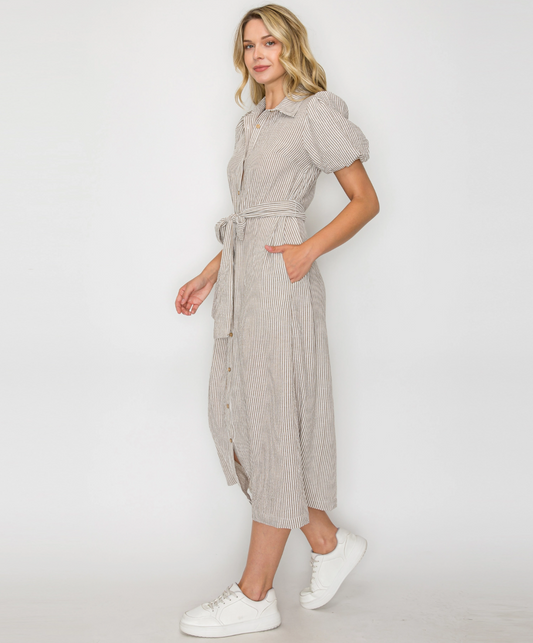 LWD2917_BRO Tortilla Stripe Gingham Dress