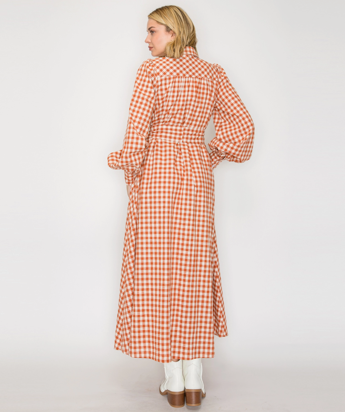 LWD3191_RUS Rust Gingham Daydream Maxi Dress