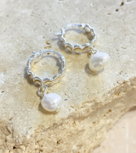 LS2021090-SIL Vintage Pearl Drop Silver Plated Earrings