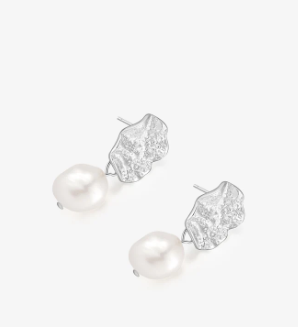 LS2021065-SIL Baroque Pearl Sterling Silver Plated Earrings
