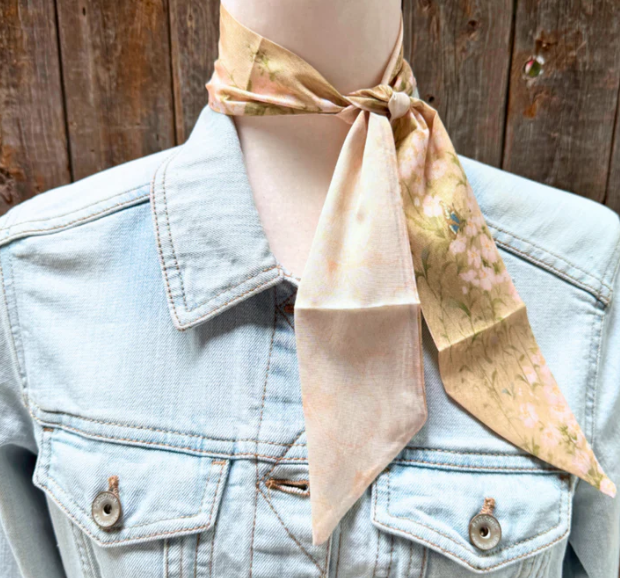 TW105 Cowgirl Necktie Green & Cream Skinny Mini Wild Rag