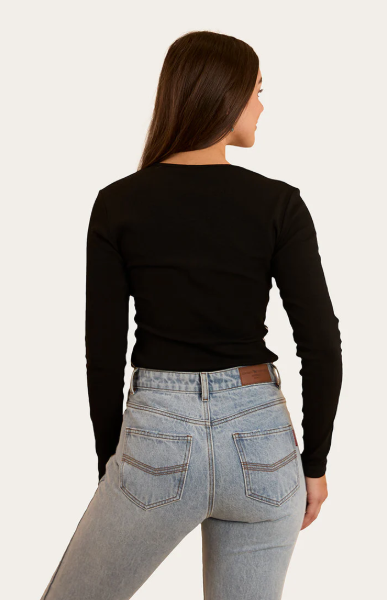 224030RW Ringer's Western Women's Laila Long Sleeve Rib Top Black