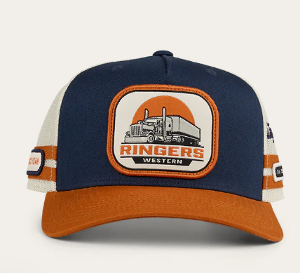 723154RW-NV/BORG Ringers Western Big Rig Trucker Cap Navy & Burnt Orange