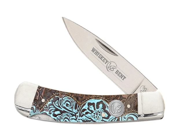 KWB13-38 Whiskey Bent Trapper Pocket Knife Single Locking Blade - Tooled Country
